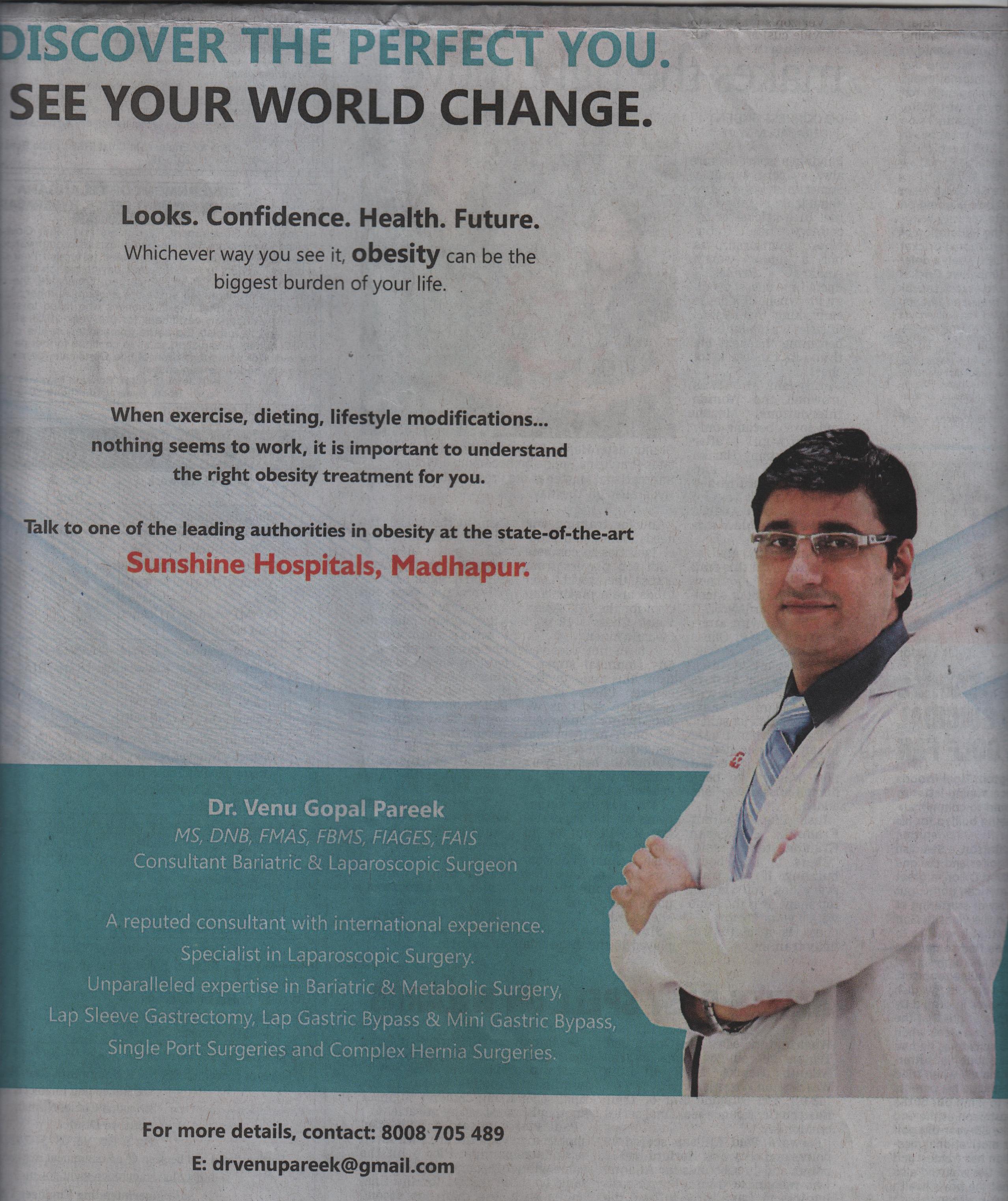 Dr Venugopal Pareek, Best Bariatric Surgeon in India at Sunshine Hospitals Hyderabad